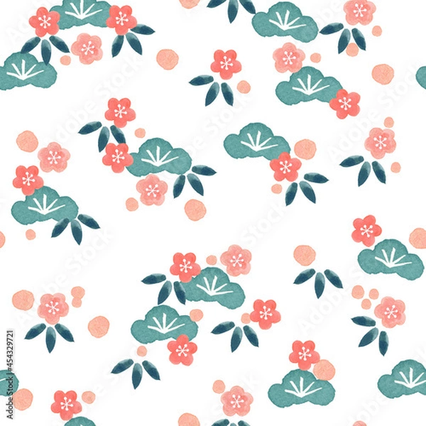 Obraz 松竹梅のシームレスなパターン。テキスタイル、壁紙、包装紙のデザイン。
