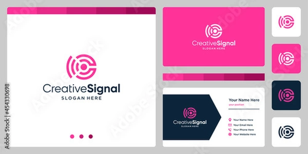 Fototapeta creative initial letter C logo with wifi signal logo. business card design template