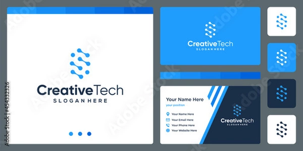 Fototapeta initials letter s with technology models and business card design template.