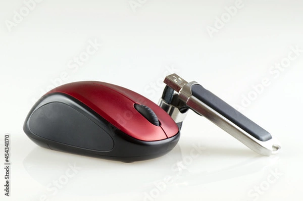 Fototapeta computer mouse with usb drive horizontal isolated