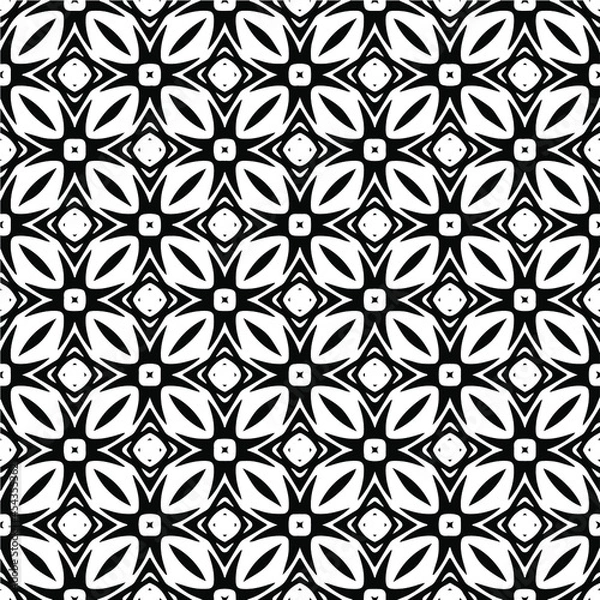 Fototapeta Flower geometric pattern. Seamless vector background. White and black ornament. Ornament for fabric, wallpaper, packaging. Decorative print