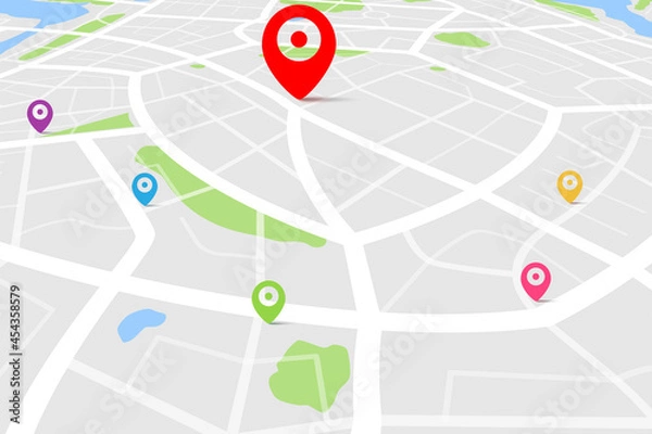 Obraz 3D top view of a map with destination target point location point 002