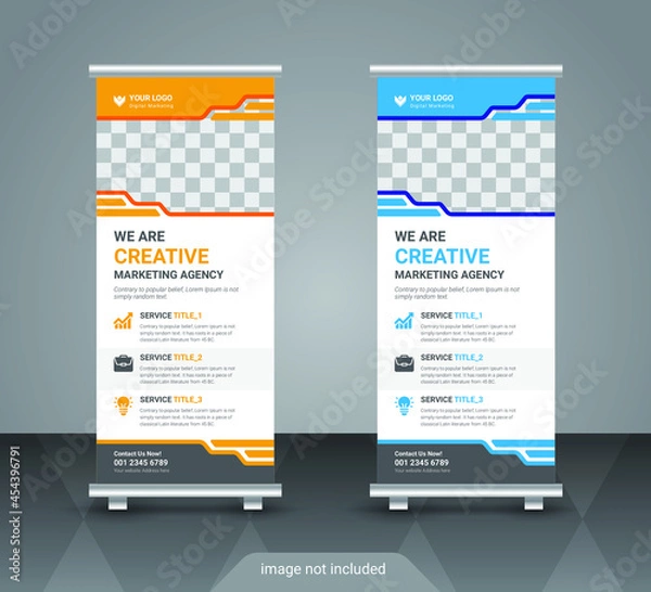 Obraz Creative business agency stands roll up banner design for your business. Roll-up template for exhibition, Corporate Business stand banner, editable roll up banner vector template