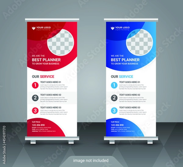 Obraz Creative business agency stands roll up banner design for your business. Roll-up template for exhibition, Corporate Business stand banner, editable roll up banner vector template