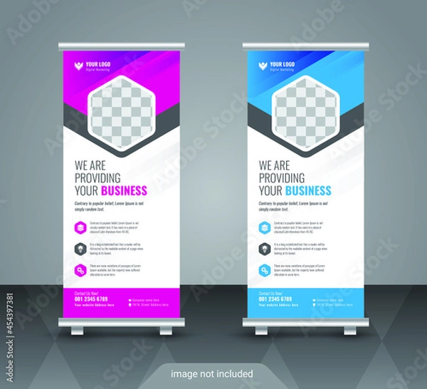 Obraz Creative business agency stands roll up banner design for your business. Roll-up template for exhibition, Corporate Business stand banner, editable roll up banner vector template