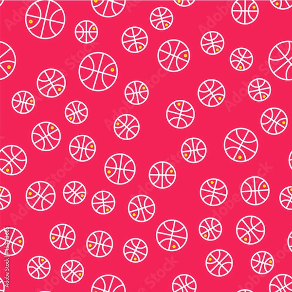 Fototapeta Line Basketball ball icon isolated seamless pattern on red background. Sport symbol. Vector
