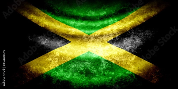 Fototapeta Jamaica wavy flag in grunge style with darkened edges. Aged texture
