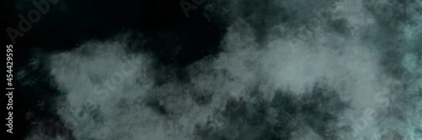 Obraz White smoke clouds on black background. Abstract banner