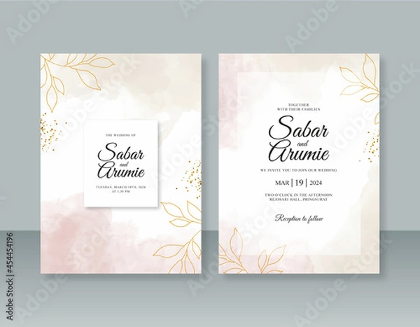 Fototapeta Beautiful wedding invitation template with watercolor splash
