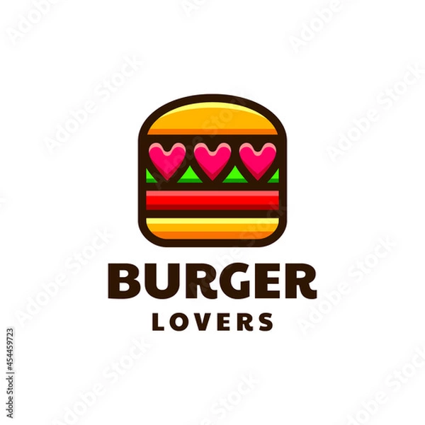 Fototapeta Burger combination with love in white background, vector logo design