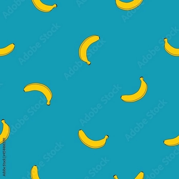 Fototapeta Seamless pattern of yellow bananas on a blue background. Vector. Banana print.