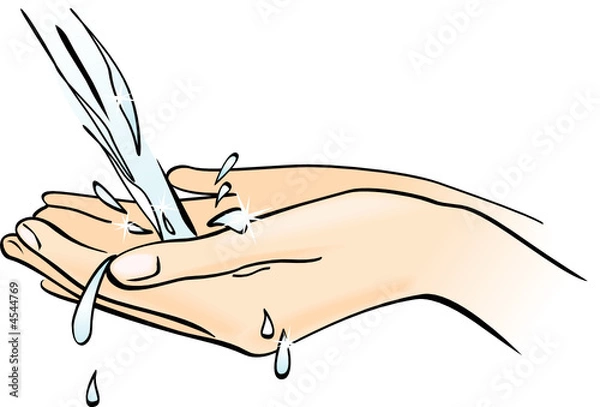 Fototapeta Cupped hands, water falling into. Hygiene and health. Vector 