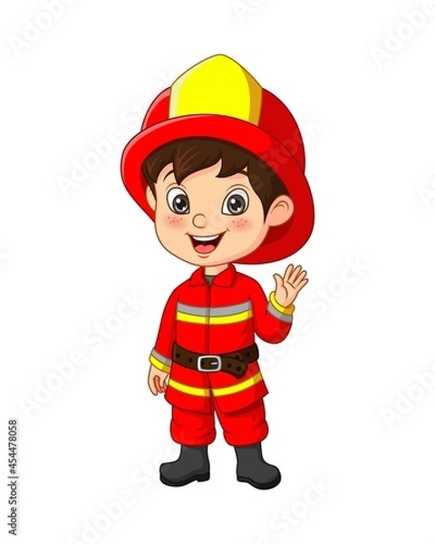 Obraz Cute little boy wearing fireman costume