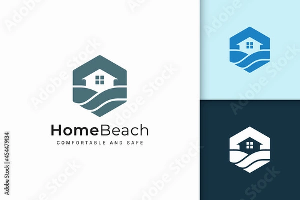 Obraz Home or resort logo in waterfront with abstract shape for real estate