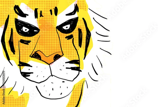 Fototapeta 寅の顔のイラスト：ペンとハーフトーン