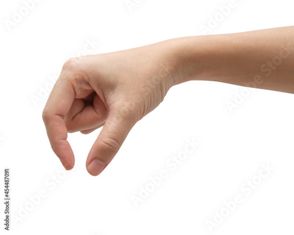 Obraz Woman hand picking something  isolated on white background.