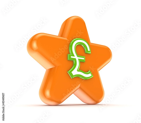 Fototapeta Orange star with a green pound sterling sign.