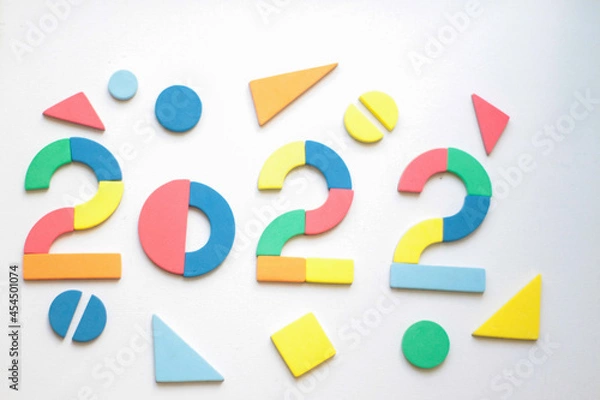 Fototapeta bright numbers 2022, two thousand twenty-second, new year, holiday. flat lay, top view