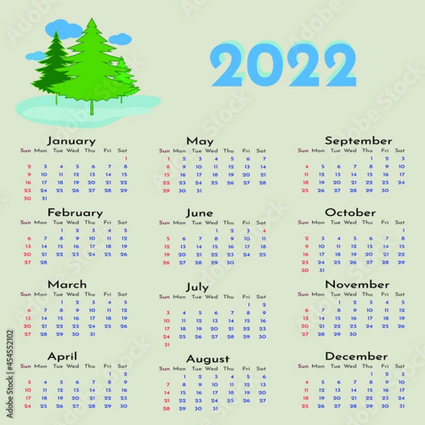 Fototapeta The calendar for 2022 with three green heifers.