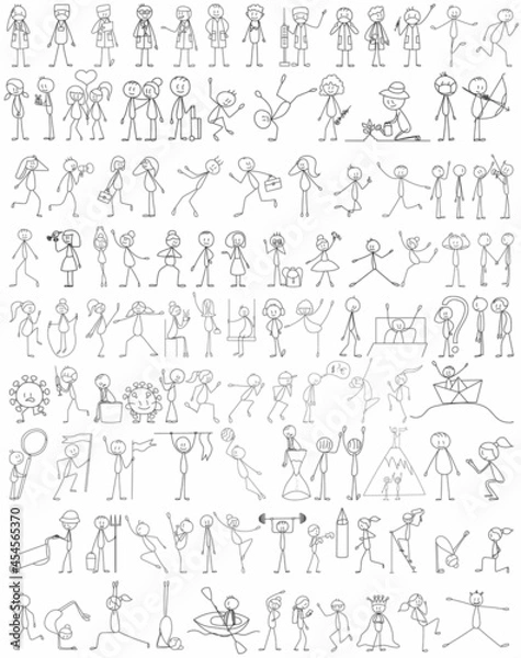 Obraz vector isolated stick figures people line drawing set