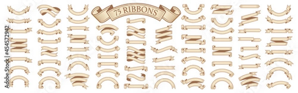 Fototapeta  Set of vintage scrolls ribbons on white. old blank banners vector illustration