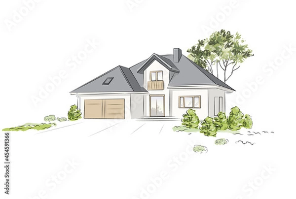 Fototapeta Architectural project exklusive detached house. Vector illustration.