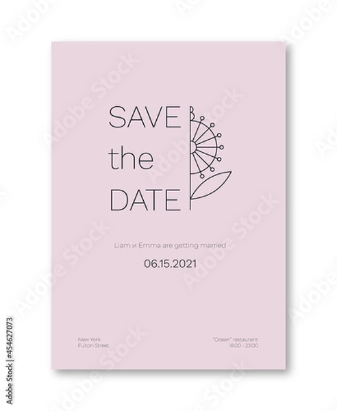 Obraz Wedding invitation template, cards in a delicate pink color and thin lines