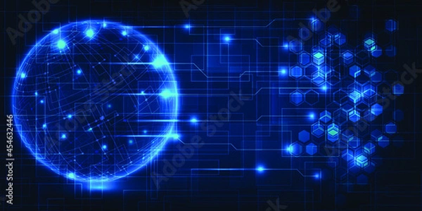 Fototapeta Digital data communication and computing technology.Futuristic tech design concept.Vector illustrations.