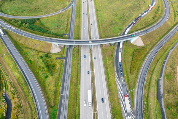 Fototapeta Modern roads, junctions and bridges. Freeway from the top view. summer Wroclaw Poland