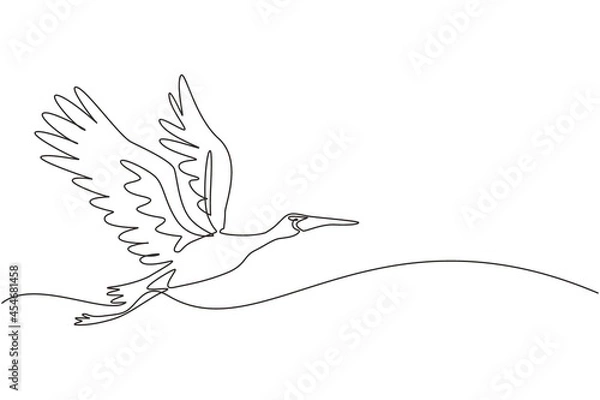 Fototapeta Continuous one line drawing storks flying in sky. Bird as symbol for baby shower, delivery, news, pregnancy. Spring mood concept. Bird life nature. Single line draw design vector graphic illustration