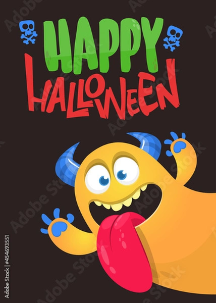 Fototapeta Сartoon monster character. Illustration of happy alien creature for Halloween party. Package, poster or greeting invitation design