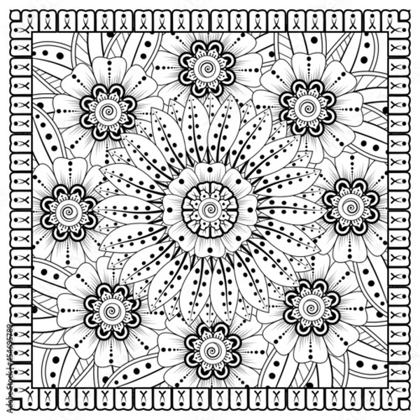 Fototapeta Mehndi flower for henna, mehndi, tattoo, decoration. decorative ornament in ethnic oriental style. doodle ornament. coloring book page.