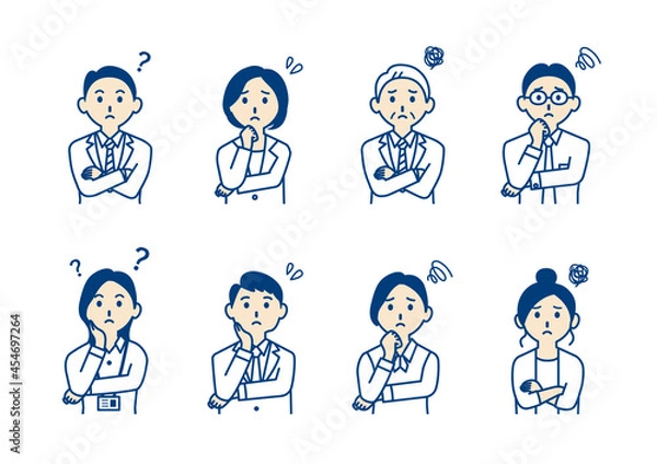 Obraz 困るビジネスマンのバストアップ線画イラスト