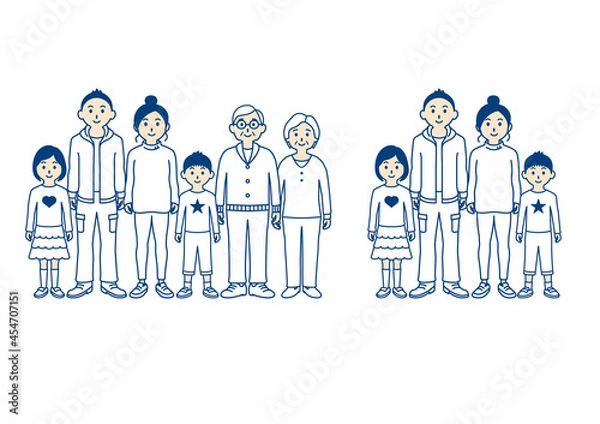 Obraz 家族の全身線画イラスト