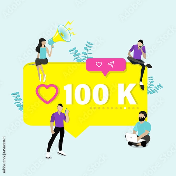 Obraz Thank you, background 100,000 followers. Flat vector illustration.
