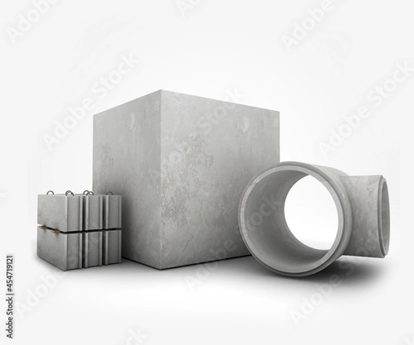 Fototapeta Prefabricated concrete building materials, cining block used for construction, illustrated 3d