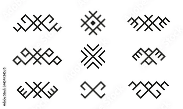 Obraz Set of ethnic Baltic Folk traditional symbols