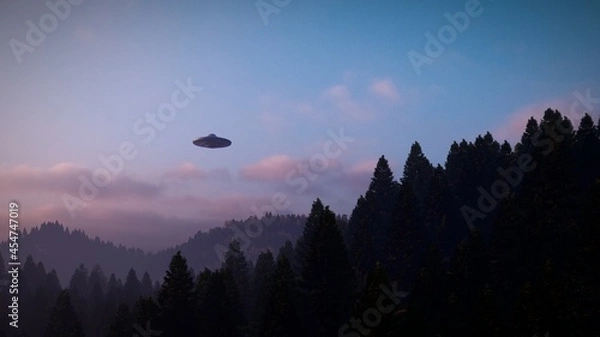 Fototapeta 3D illustration. UFO over the mountains