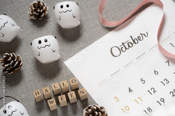 Fototapeta 10月のカレンダーとハロウィン飾り