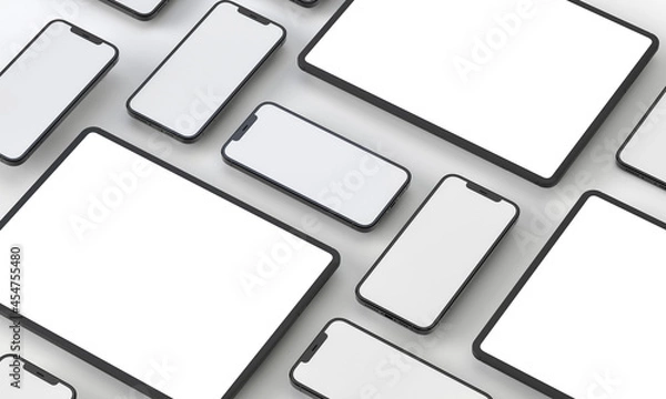 Obraz 3d render illustration hand holding the white smartphone with full screen and modern frame less design - isolated on white background 