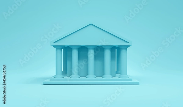 Fototapeta 3D Rendering of blue government  or bank building icon on white background. 3D Render. 3D illustration.