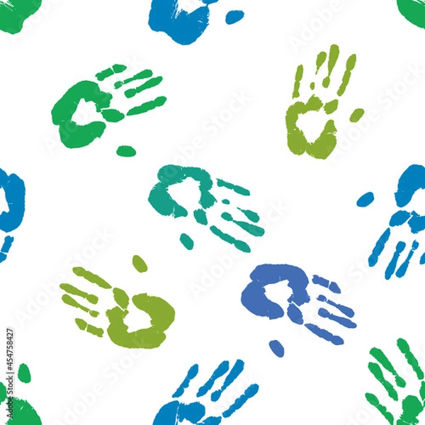Fototapeta Prints of human hands seamless pattern