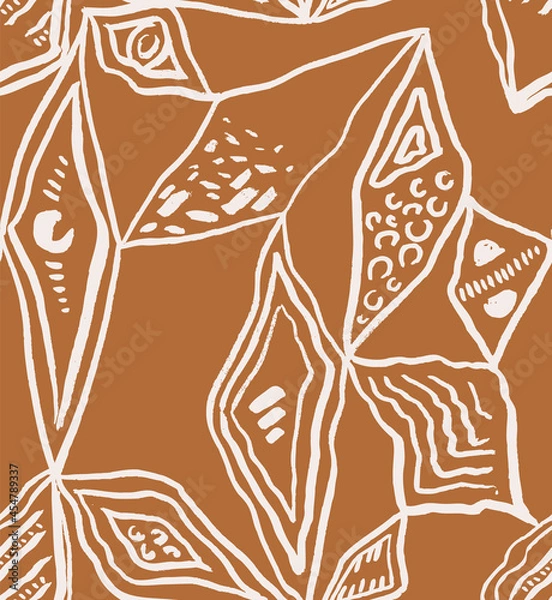 Fototapeta Modern Ethnic Hand Drawn Vector Rhombus  Seamless Pattern. Organic Nature Neutral Color Design for Fabric, Wrapping Paper, Gift Cards etc.
