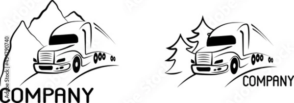 Fototapeta Concept of logo for transport logistic company. Minimal black design. Truck and road.