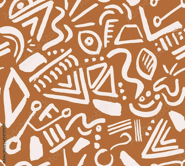 Fototapeta Hand Drawn Back to School Children Vector Seamless Pattern. Beige Trendy  Doodles and Elements for Textile, Wrapping Paper, Invitations, Banners etc.