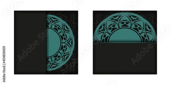 Obraz Vector Preparation of invitation card with place for your text and abstract ornament. Luxurious Ready-to-print postcard design in black with blue patterns.