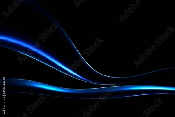 Obraz Glow blue light effect on black background.  3D rendering.