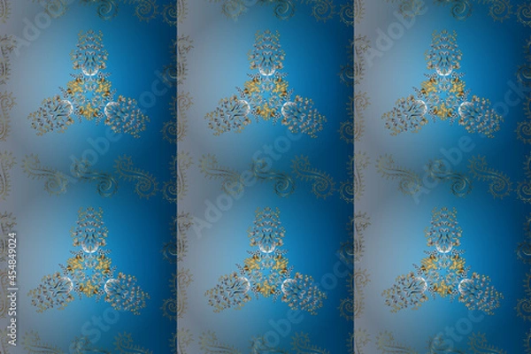 Fototapeta Seamless pattern with interesting doodles on colorfil background. Pano. Raster illustration.