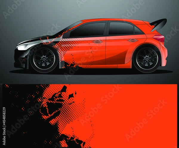 Obraz Rally car decal graphic wrap vector, abstract background