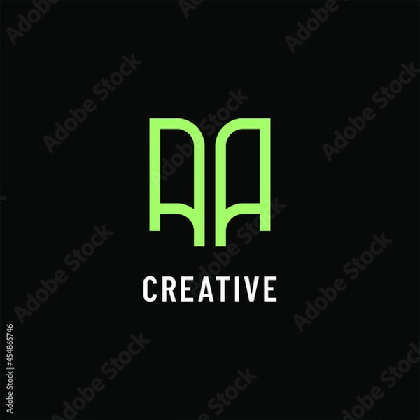 Fototapeta initial geometric light green monogram letter AA simple logo concept in black background design template